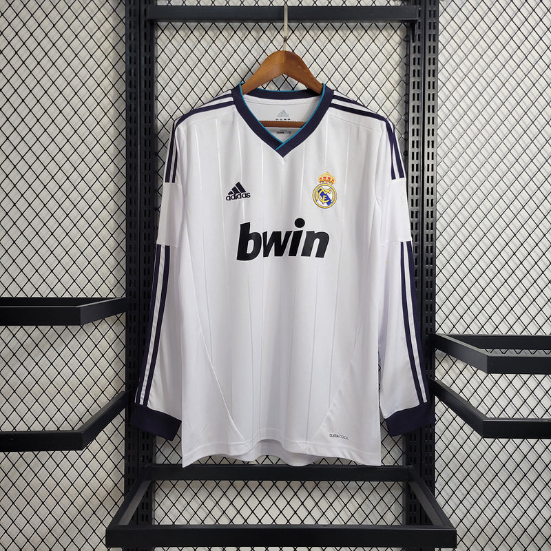 Camisa Real Madrid Manga Longa Retrô 12/13 Home - Branco
