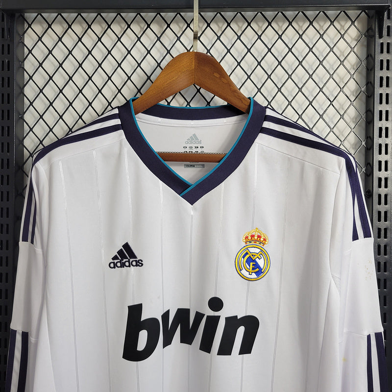Camisa Real Madrid Manga Longa Retrô 12/13 Home - Branco