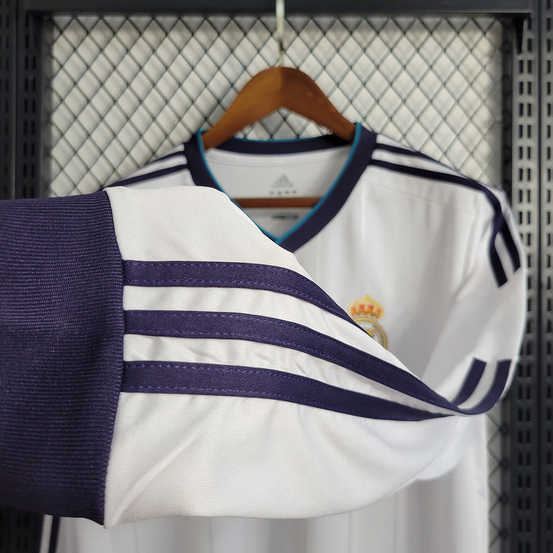 Camisa Real Madrid Manga Longa Retrô 12/13 Home - Branco